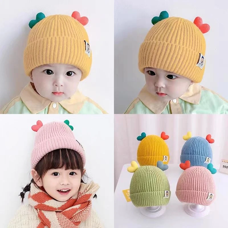 婴儿帽子3-6-12-24月男女宝宝毛线帽加厚保暖围脖新生儿帽子秋冬