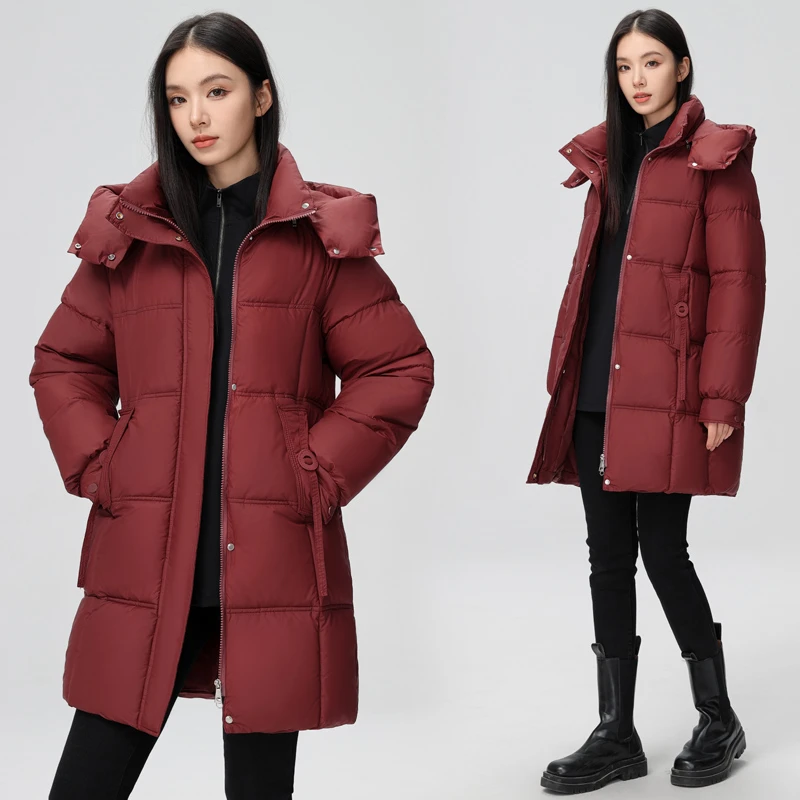 2024年冬季新款时尚中长款棉服修身连帽加厚保暖棉衣韩版防风外套