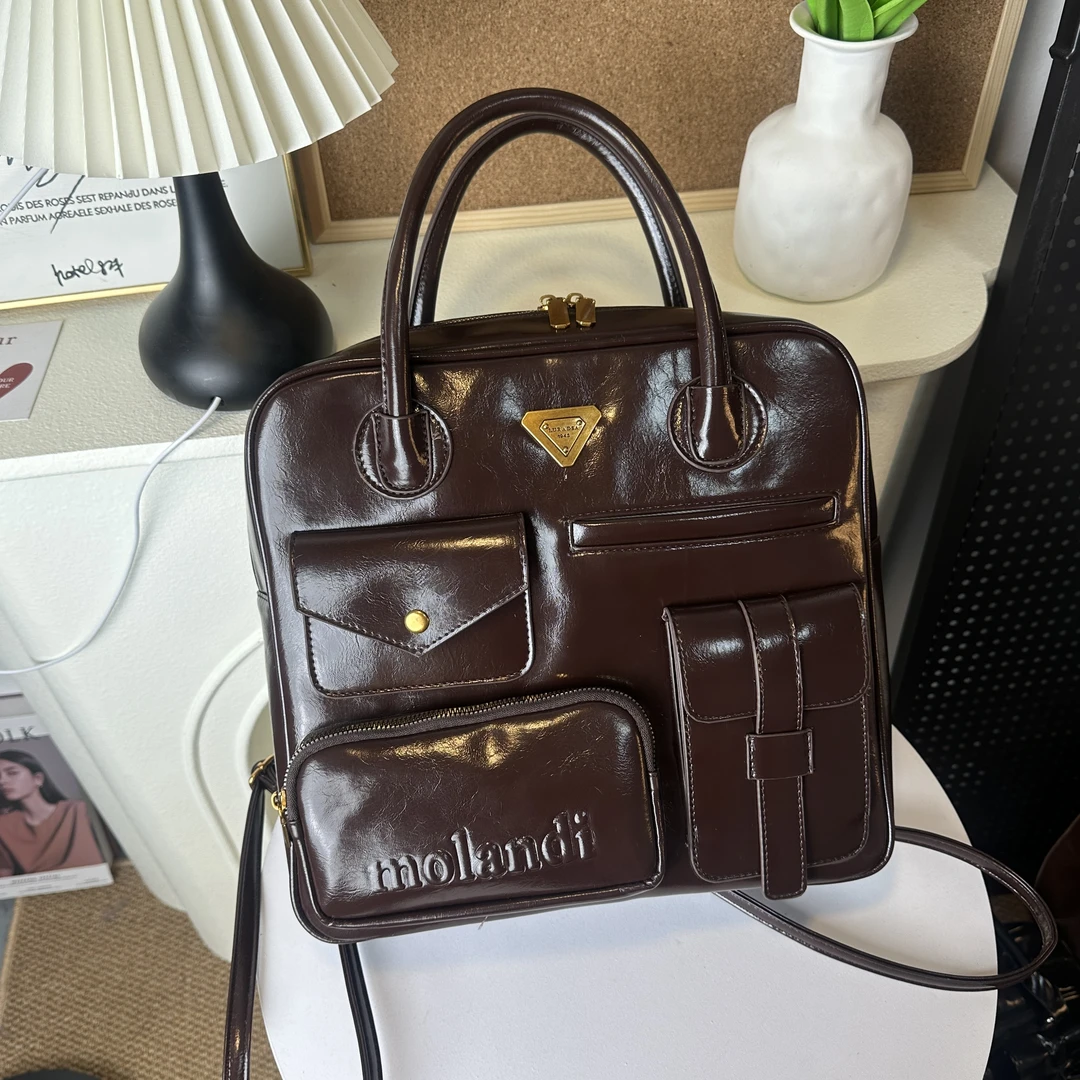 2025秋冬新款美拉德大容量手提包多口袋双肩背包时尚复古高颜值包