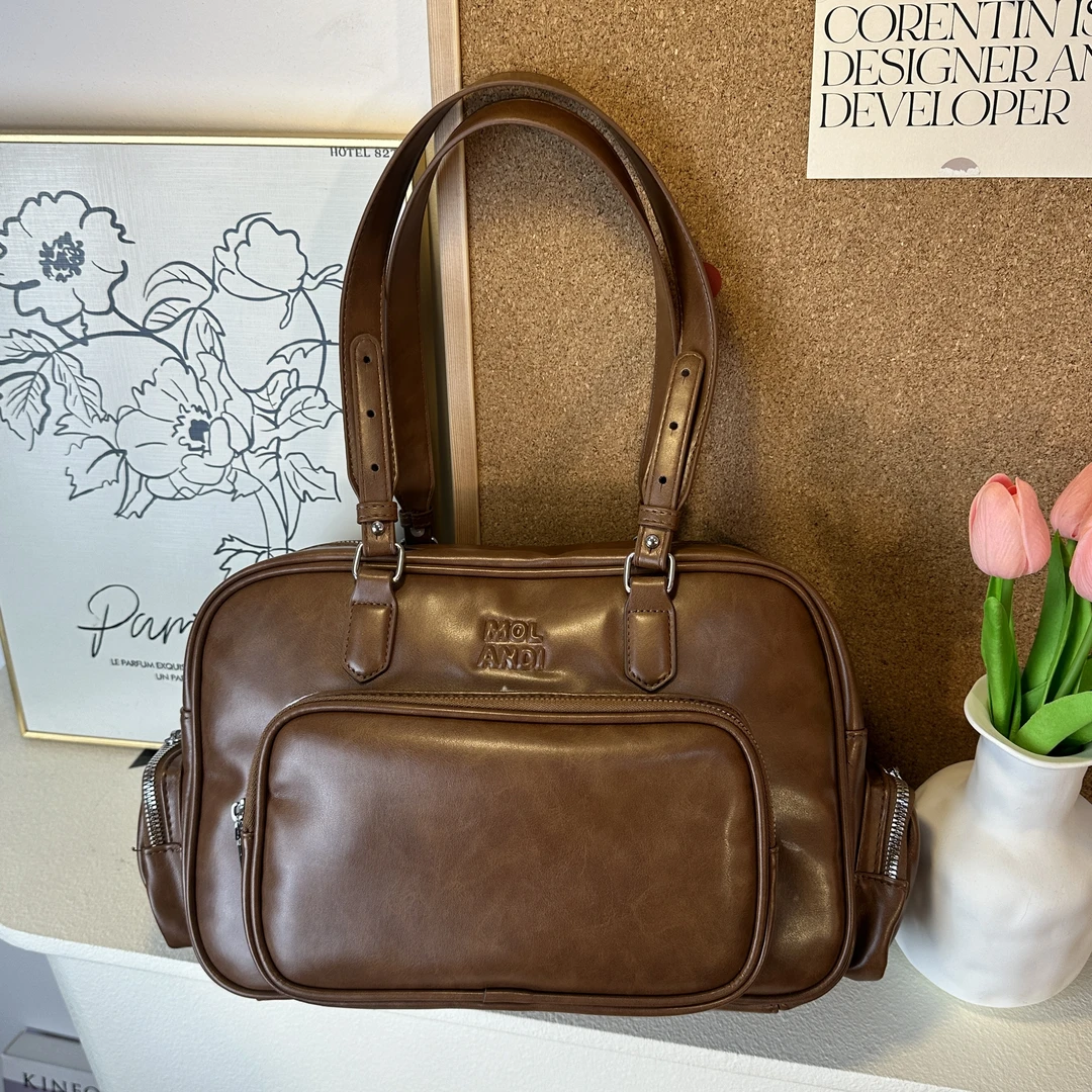 复古双肩包包女秋季2024新款潮时尚韩国手提公文包大容量单肩背包