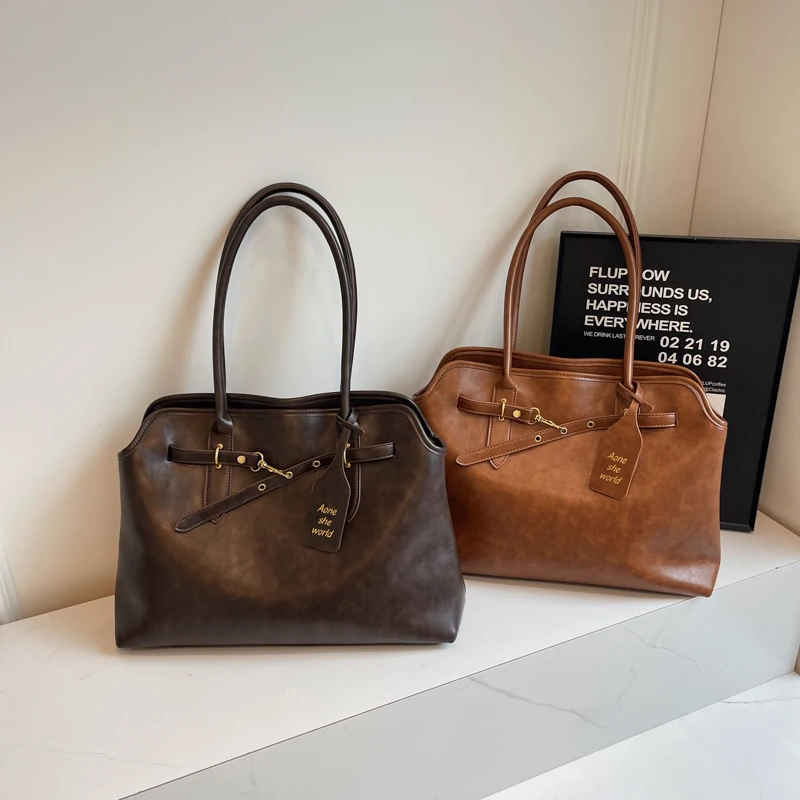 手拎复古简约时尚托特包女春季新款潮流大容量单肩包高级感腋下包