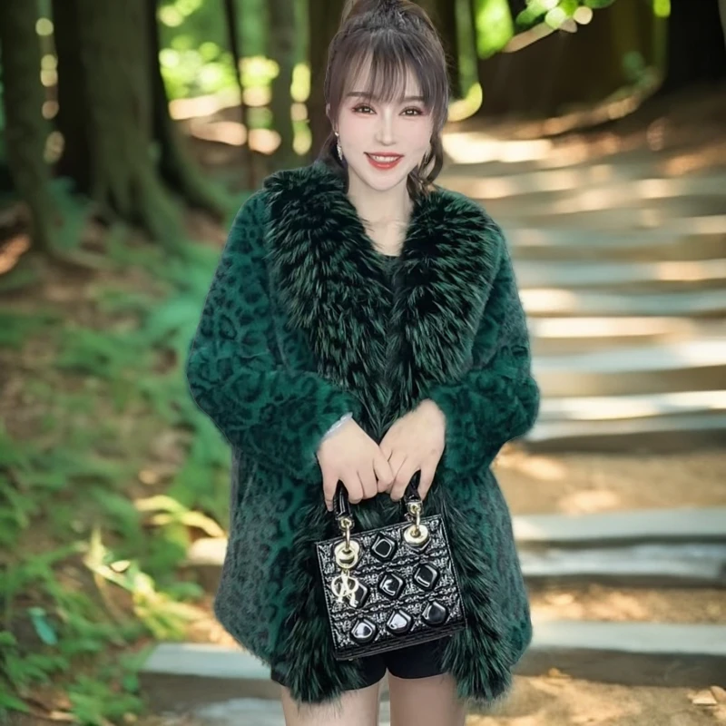 【貂绒世家GG】貂绒皮毛一体豹纹长毛领款70衣长百搭短款外套
