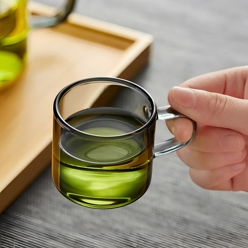 新款玻璃小茶杯品茗杯主人杯带把加厚耐热功夫茶具家用喝水杯子