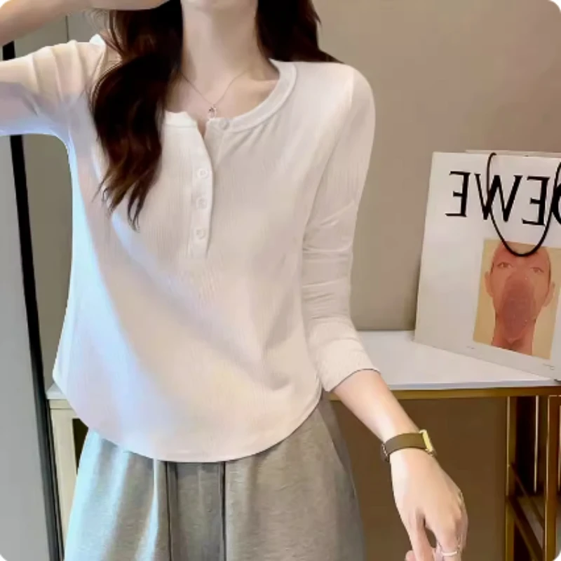 纯棉内搭打底衫女2024秋季新款设计感弧形下摆大码长袖T恤上衣潮