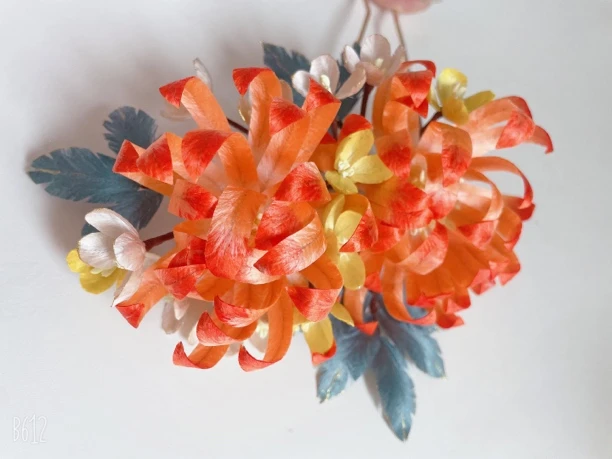 南柠手作非遗绒花橙色菊花款簪发手工汉服头饰发簪发饰古风簪子