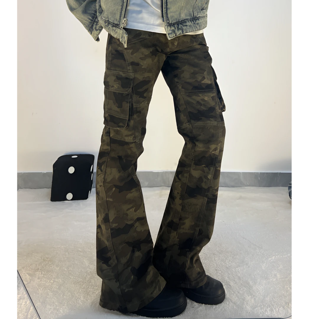 JANYI街头美式复古多口袋迷彩工装裤男女宽松百搭cleanfit长裤