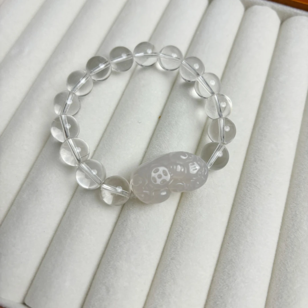 【静心】天然高品白水晶配貔貅原创手串