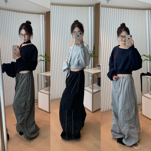 【林苡然】 美式包帅夏秋降落伞工装裤