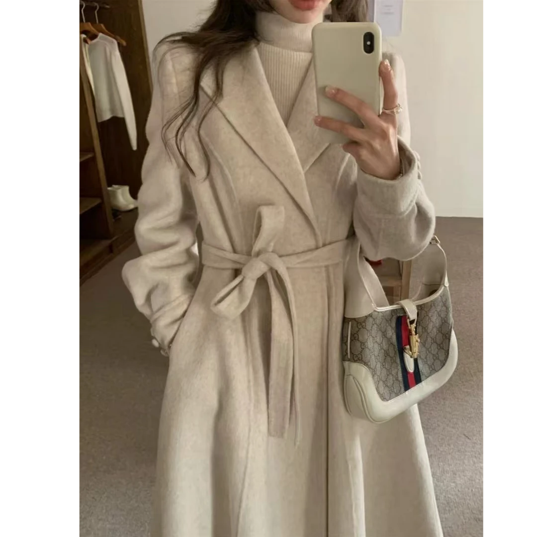 大衣女秋冬2024新款加长款双面羊绒大衣韩系高级感双面呢羊毛外套