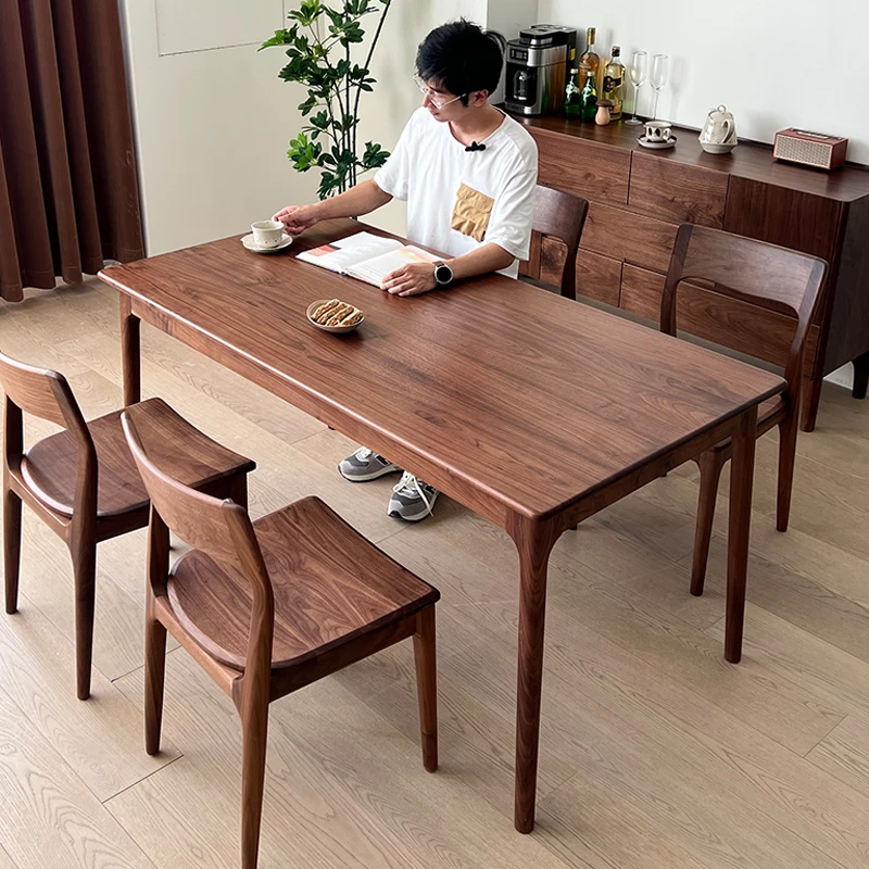 北美黑胡桃全实木餐桌现代简约家用工作台榫卯茶桌书桌椅大板桌子