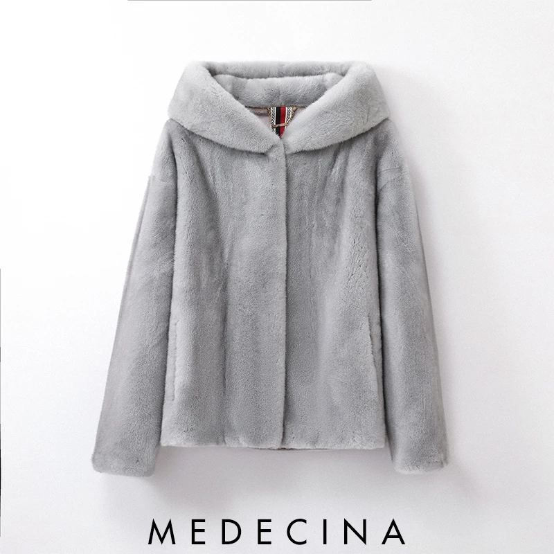 当韵【梦幻逸品】稀有蓝宝石进口水貂皮草外套女短款连帽貂皮大衣