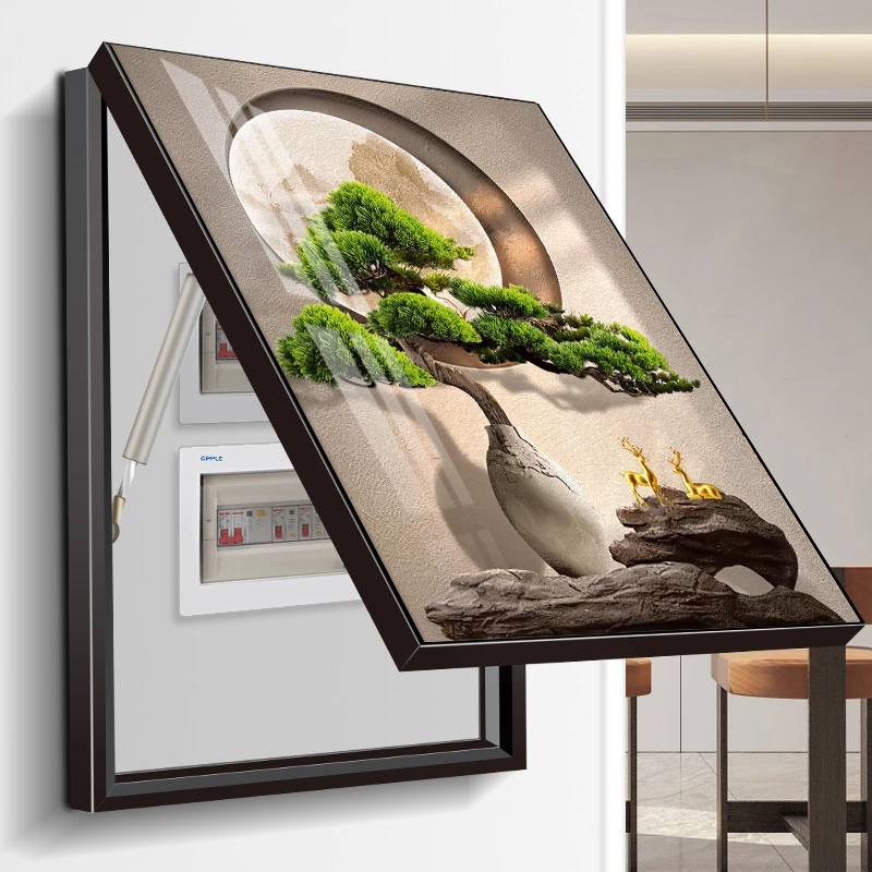 竖款电表箱遮挡挂画轻奢风景山川抽象艺术弱电箱空开配电箱装饰画