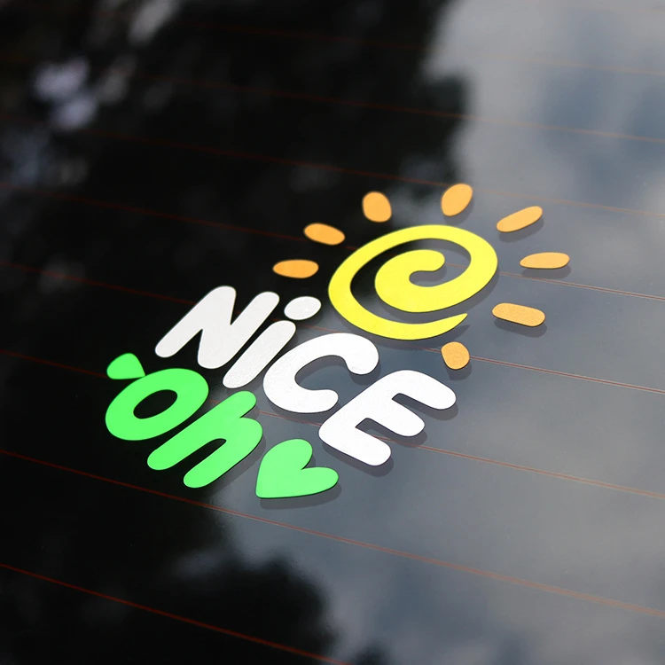 汽车个性创意太阳花车贴nice oh英文字母车贴划痕反光摩托车贴纸