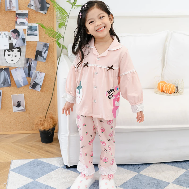 【草莓熊熊】2024春秋新款莱卡棉家居服套装儿童家居服睡衣3910