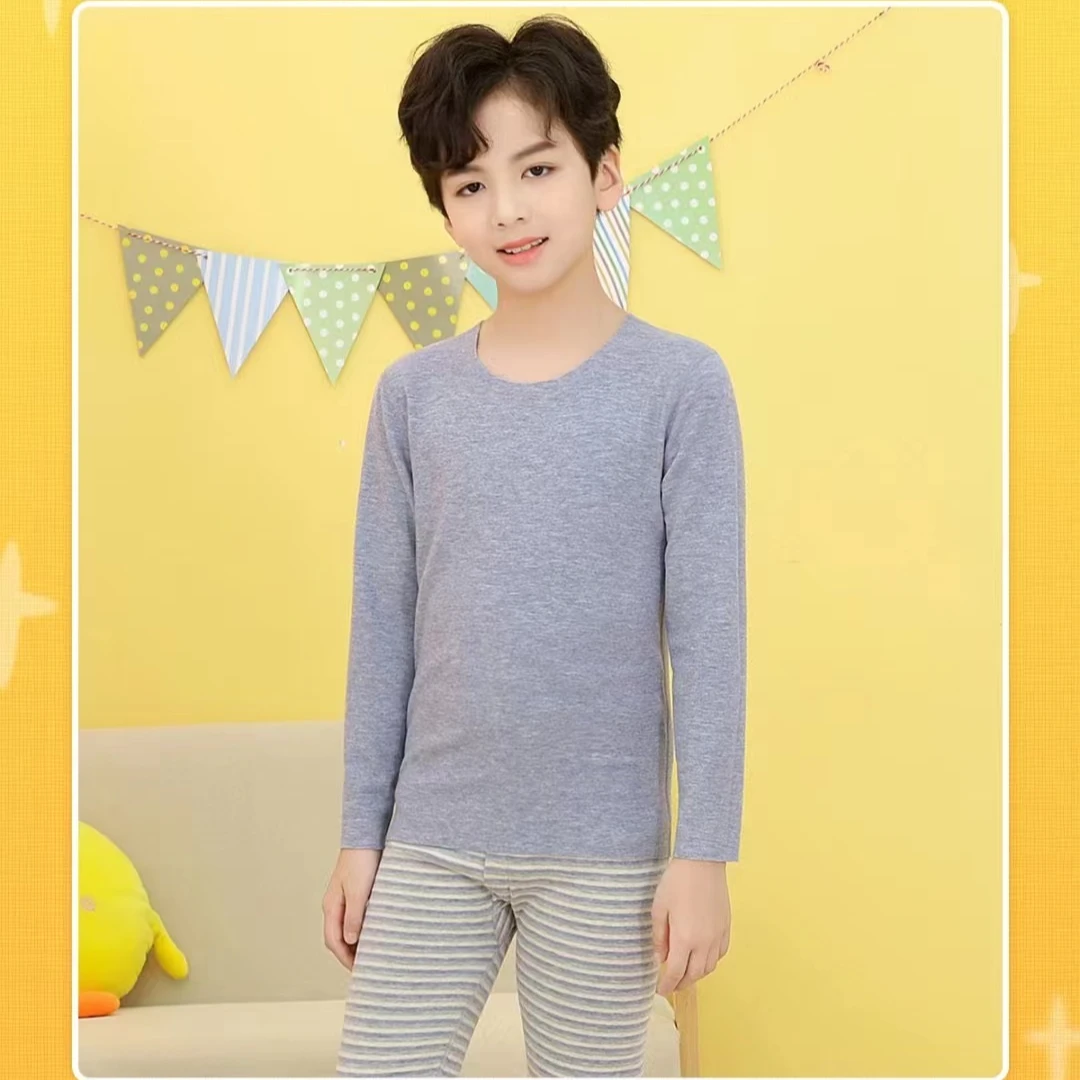 男童女童圆领蚕丝无痕保暖秋衣裤套装中大童套装内穿打底