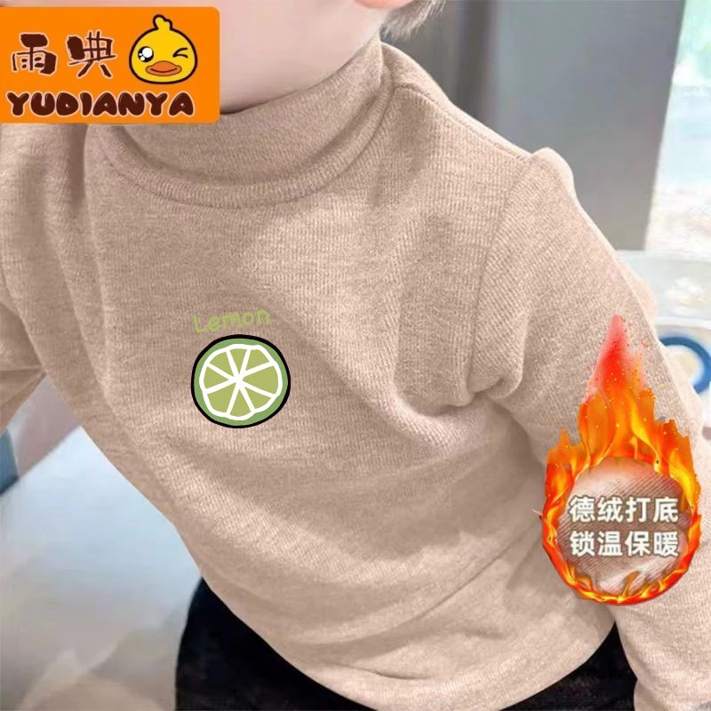 德绒打底衫男童秋冬款加绒内搭保暖上衣中小童半高领体恤长袖