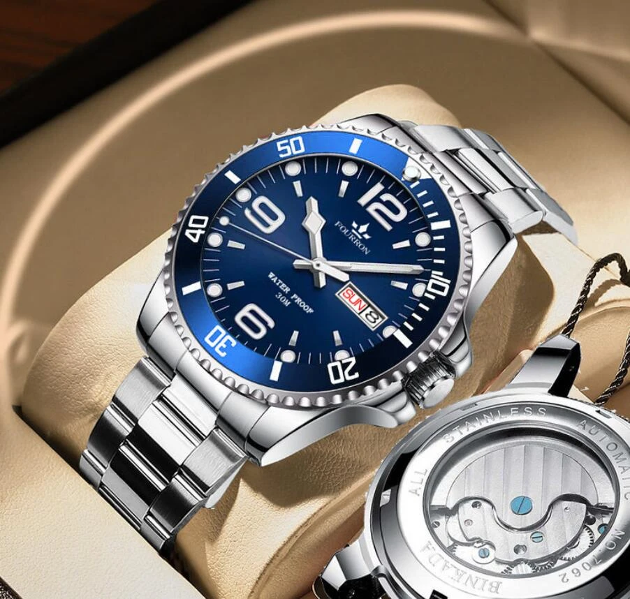 康卡斯系列蓝盘机械表男士时尚夜光防水全自动腕表