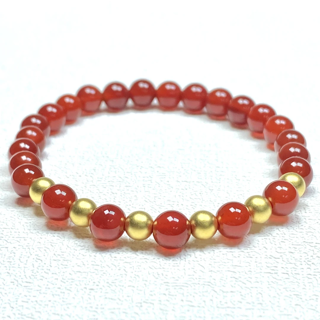宝物精选 足金999卡5古法6颗 红色玛 瑙手串@@A006-6