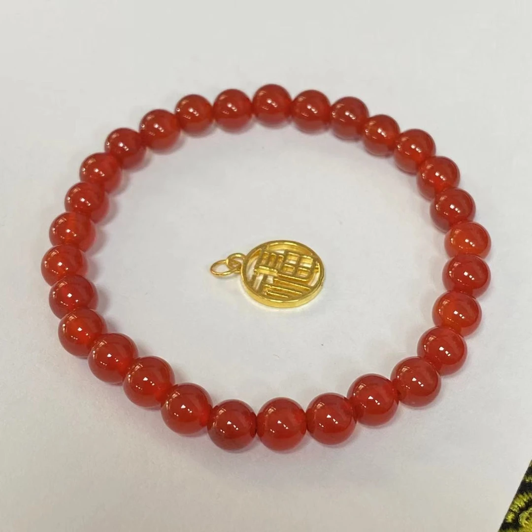 足金圆福牌玛 瑙手链时尚@@A230