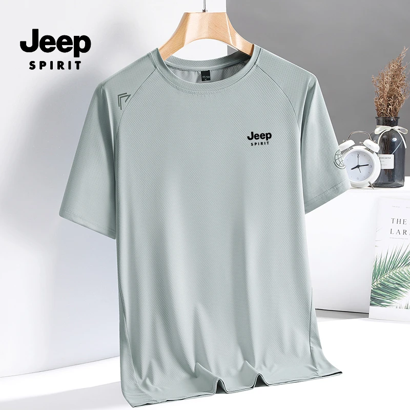 JEEPSPIRIT男生冰丝体恤户外休闲运动速干圆领短袖训练健身衣薄款