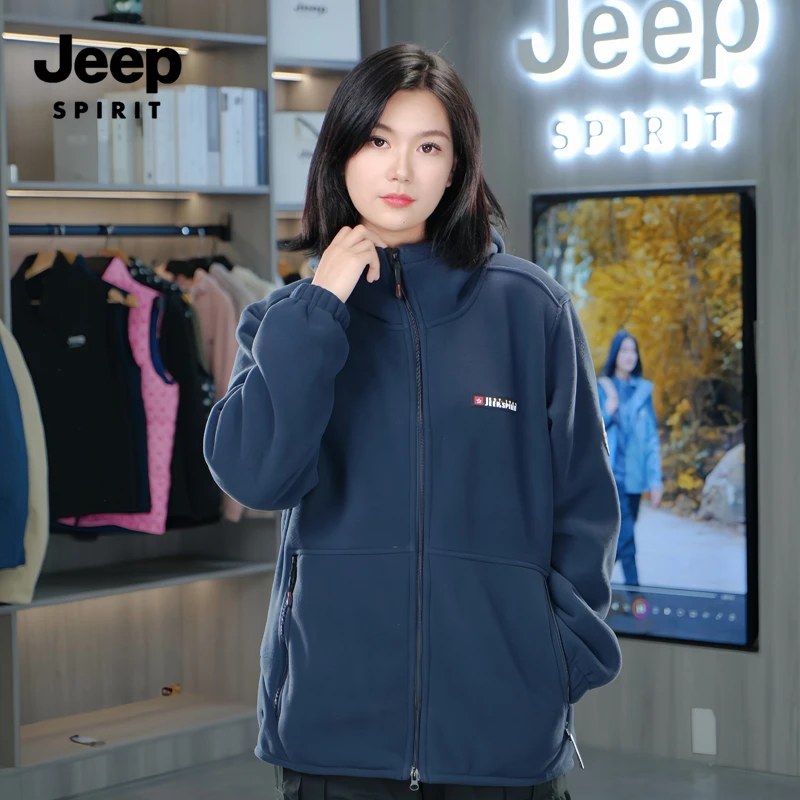 JEEPSPIRIT吉普加绒卫衣男士羊羔绒保暖抓绒衣户外摇粒绒连帽外套