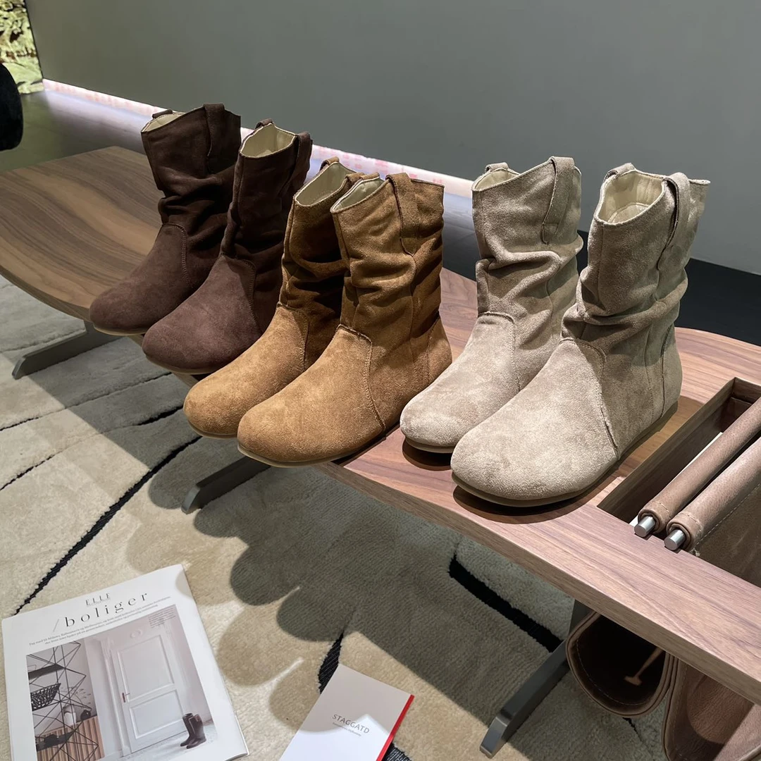 堆堆靴勃肯短靴女鞋绒面马丁靴2024秋冬季韩版另赠1.5cm鞋垫2386