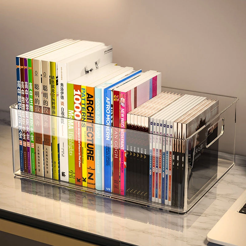 亚克力书本收纳盒学生书桌桌面透明大容量书立架办公室文件整理筐