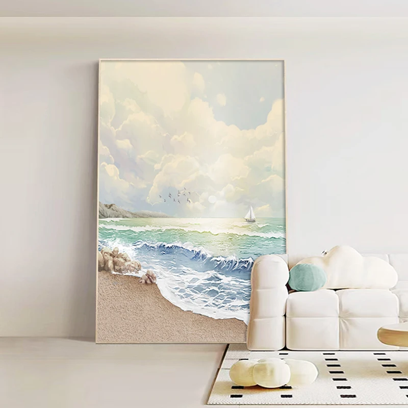 北欧风入户玄关装饰画现代简约客厅沙发背景墙挂画海景大幅落地画
