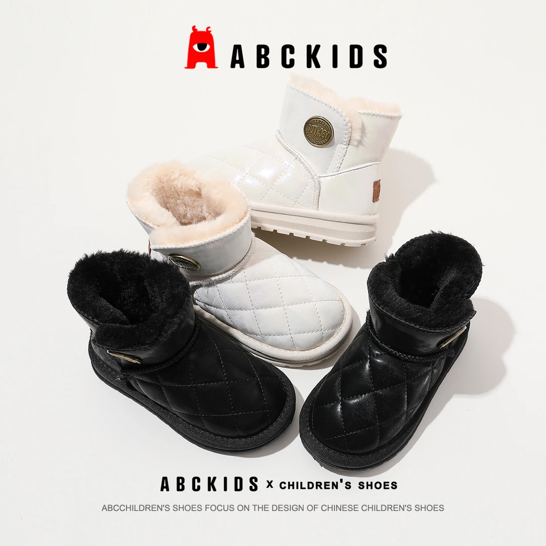 Abckids冬季童鞋新款高帮加厚保暖棉鞋软底厚底雪地靴男女童鞋子