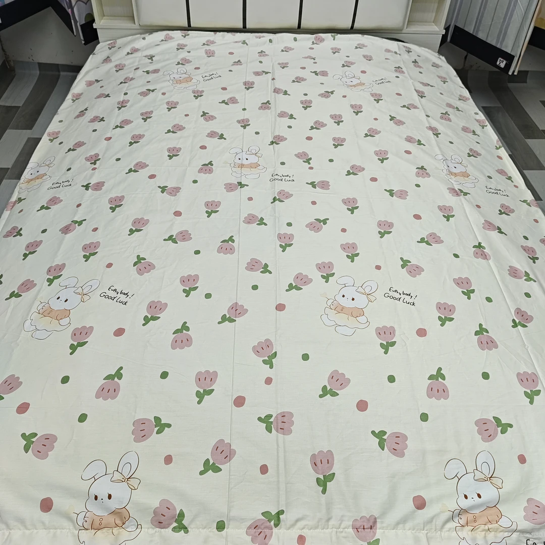 【玫瑰兔】1.5米AB版纯棉单人被套100棉斜纹亲肤透气（1.5米*2米）