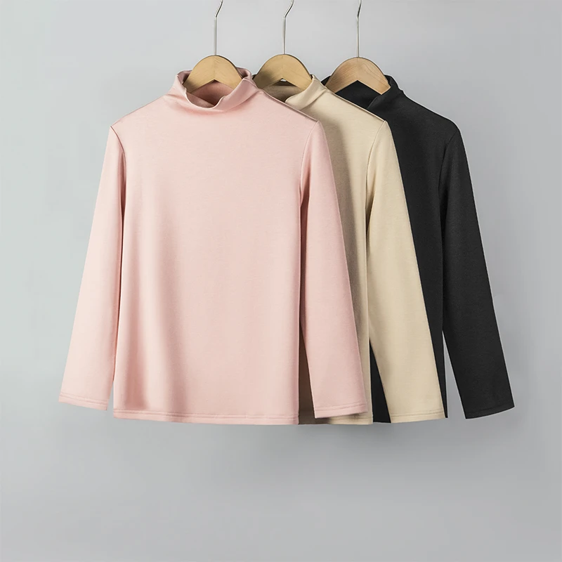 内搭春秋长袖真丝拉绒女士秋衣半高领加绒保暖保湿上衣