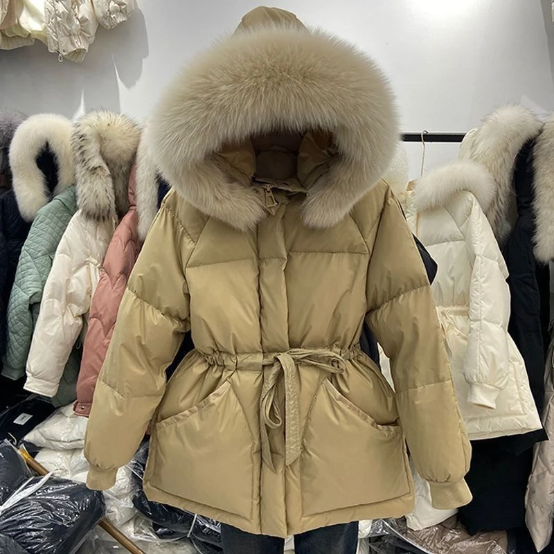 波司澄冬新款韩版狐狸大毛领羽绒服女中长加厚收腰显瘦小个子外套