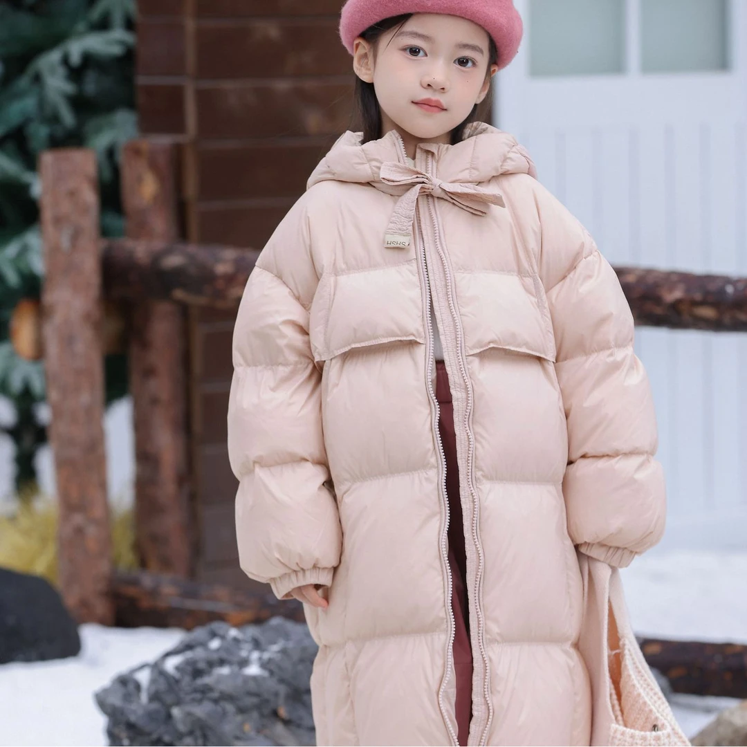 巴拉巴拉恩2024新90绒儿童羽绒服男女童加厚冬季中长款连帽白鸭绒