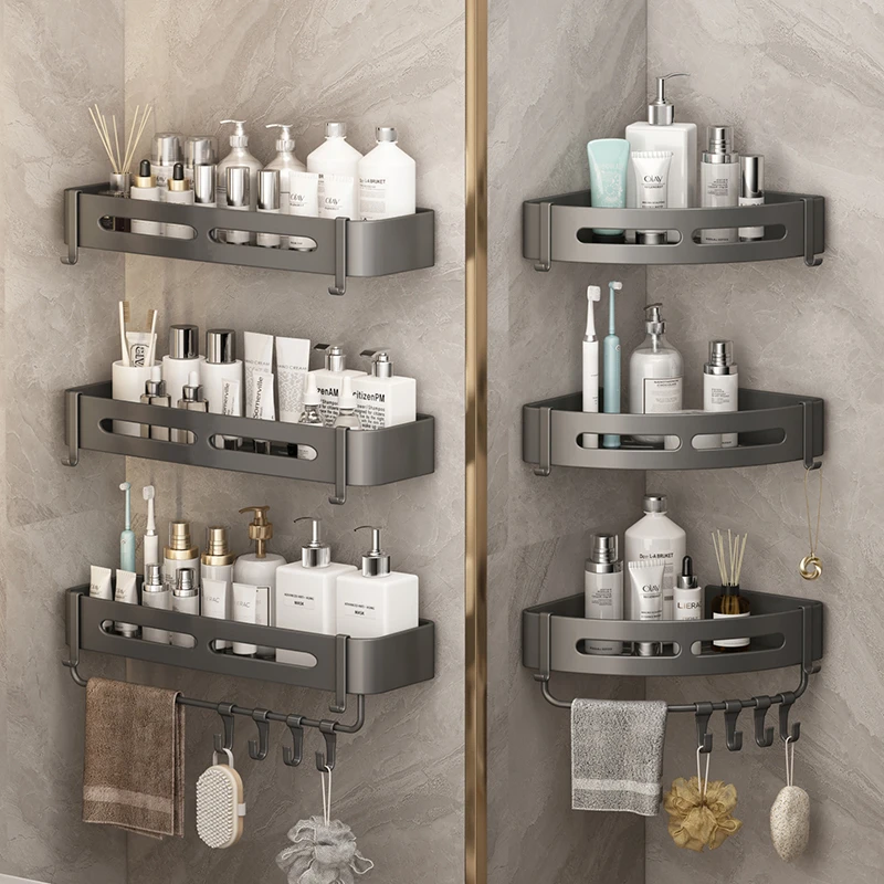 枪灰色浴室置物架壁挂三角篮卫生间厕所置物架洗手间洗漱台洗澡间