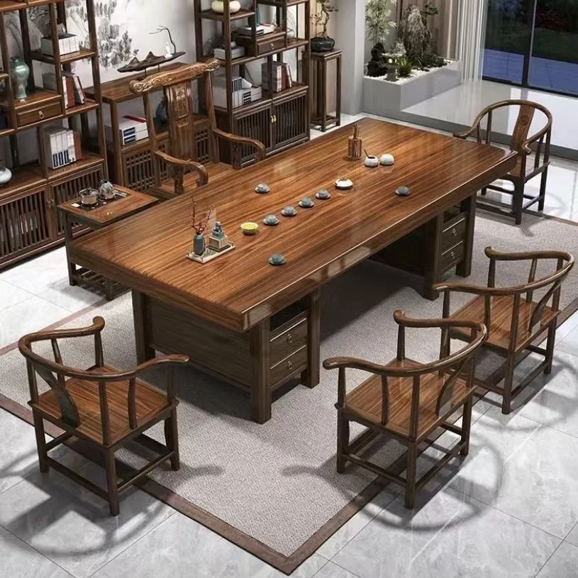 储物脚实木大板茶桌椅组合独立茶水柜茶台茶桌干泡湿泡功夫泡茶台