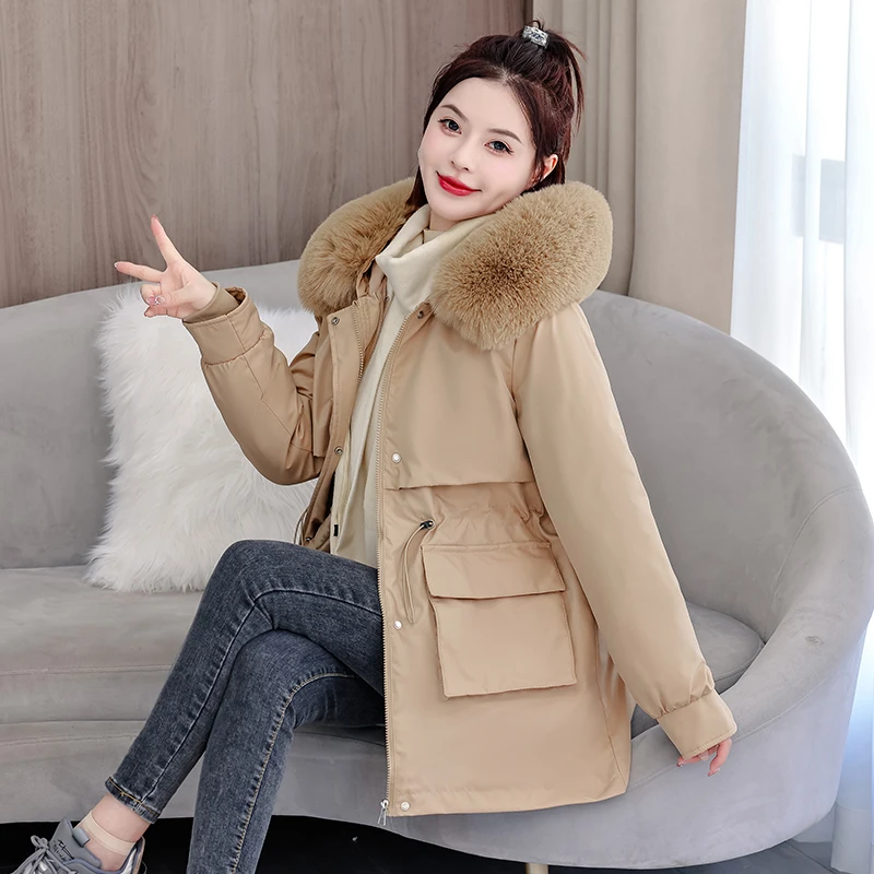 中长款洋气连帽棉服冬季女装外套时尚可拆卸三穿派克服166