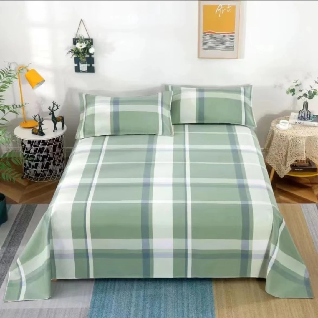【双人床单】绿格韵尺寸240*230±5 亲肤 透气 印花 时尚小清新
