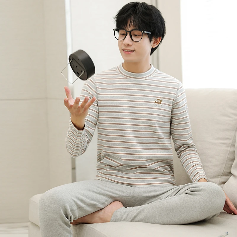 青少年保暖内衣套装初中生纯棉中大童秋衣秋裤男士高中学生半高领