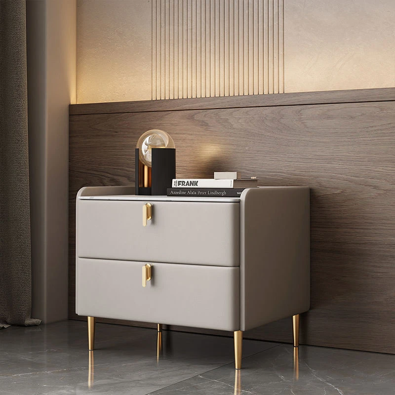 意式床头柜卧室家用简约现代床边柜储物收纳柜全实木岩板简易整装