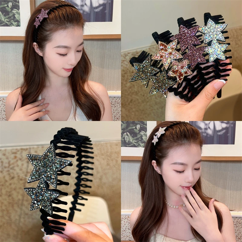 非金属亚克力发饰 闪闪五角星植绒洗脸发箍防掉带齿碎发整理神器