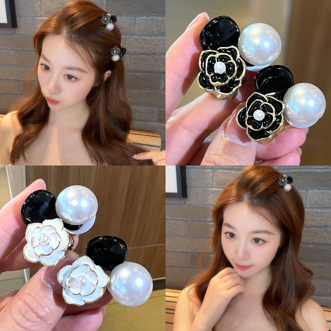 铁合金亚克力发饰 复古山茶花珠珠迷你小抓夹女刘海碎发夹子发卡