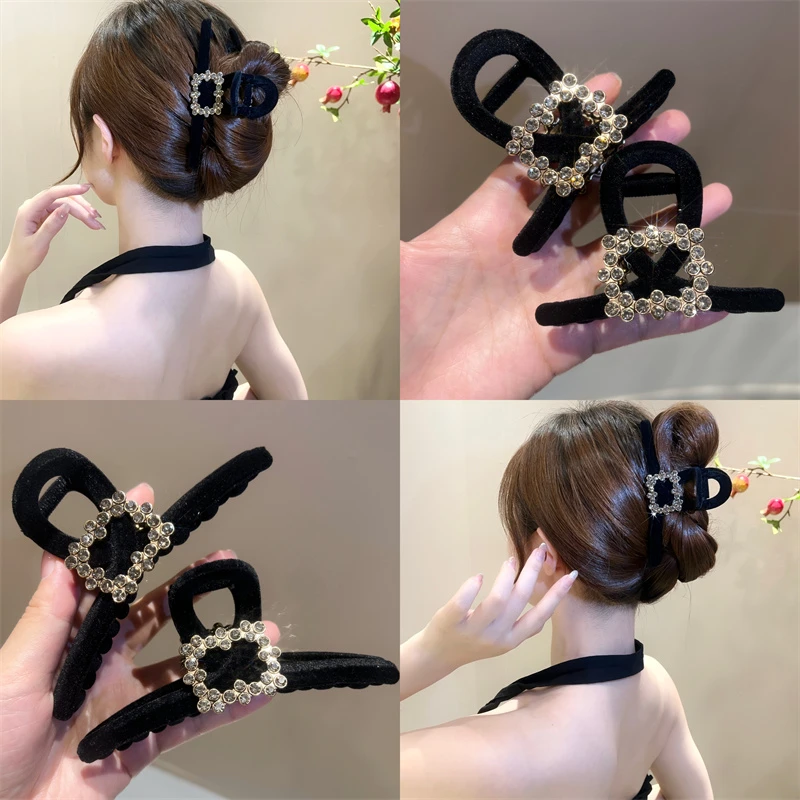 铁合金亚克力发饰 黑丝绒抓夹精致发抓鲨鱼夹女发夹女后脑勺盘发