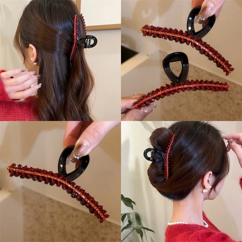 新年红色麦穗抓夹女后脑勺大号春节气质鲨鱼夹高级感闪闪发夹发饰