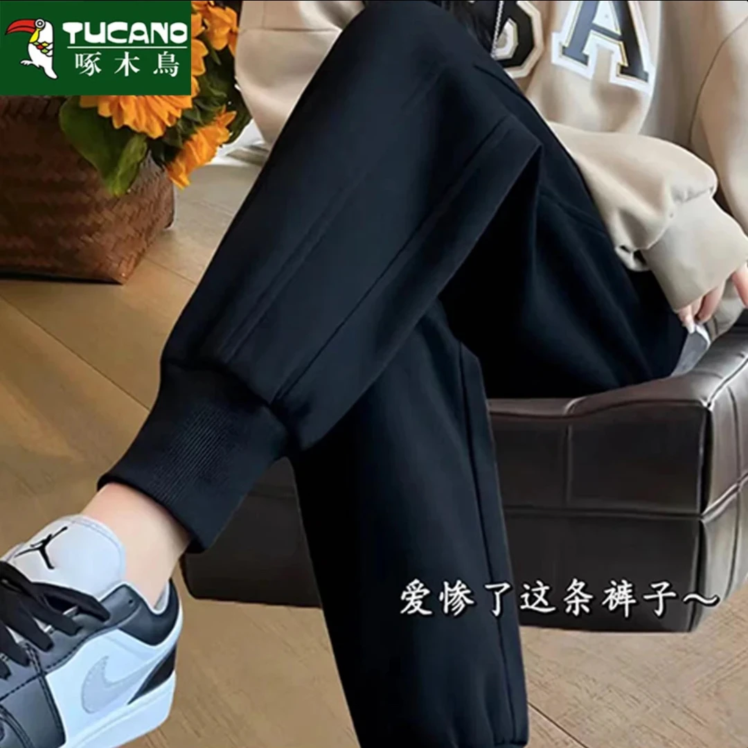 啄木鸟男女同款显瘦运动休闲裤子春秋束脚裤小脚卫裤秋冬加绒裤潮
