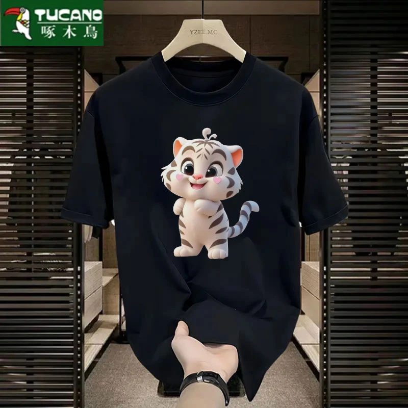 啄木鸟美式重磅纯棉短袖时尚百搭印花个性圆领男士半袖T休闲潮流