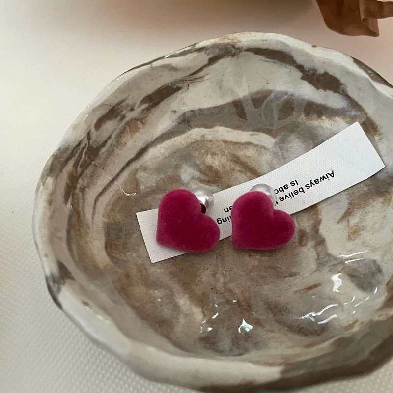 铜合金布艺耳饰 轻奢甜美丝绒爱心耳环两戴耳饰小众个性气质简约i