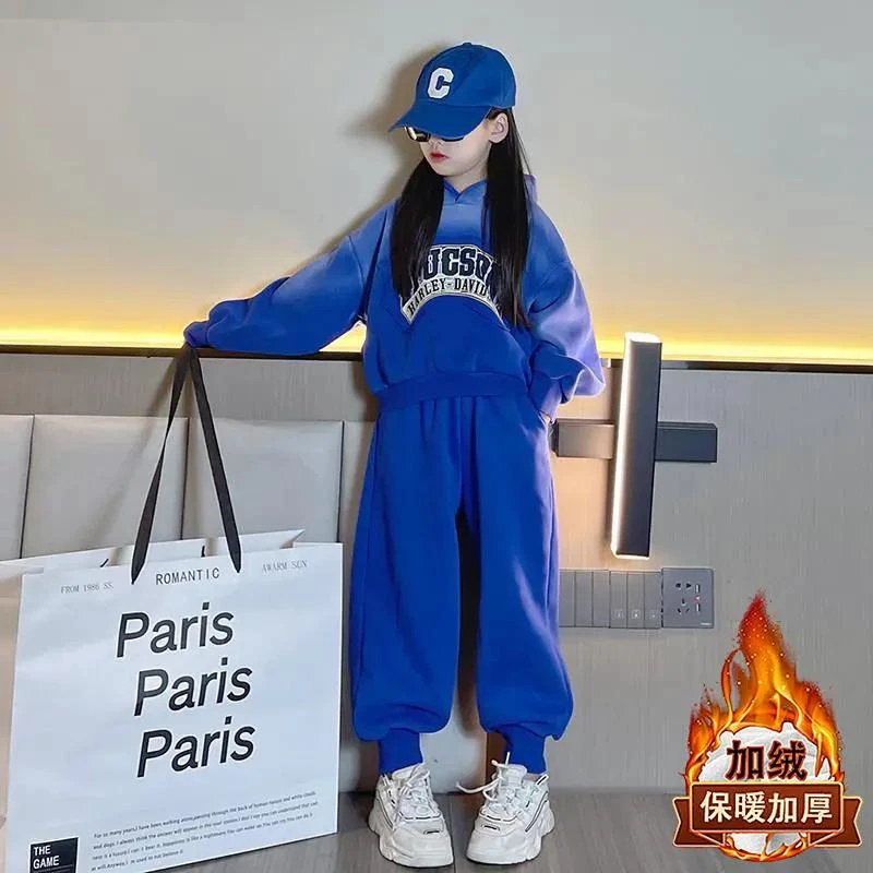 童加绒套装0秋冬季新款气中大儿童冬季连帽卫衣两件套