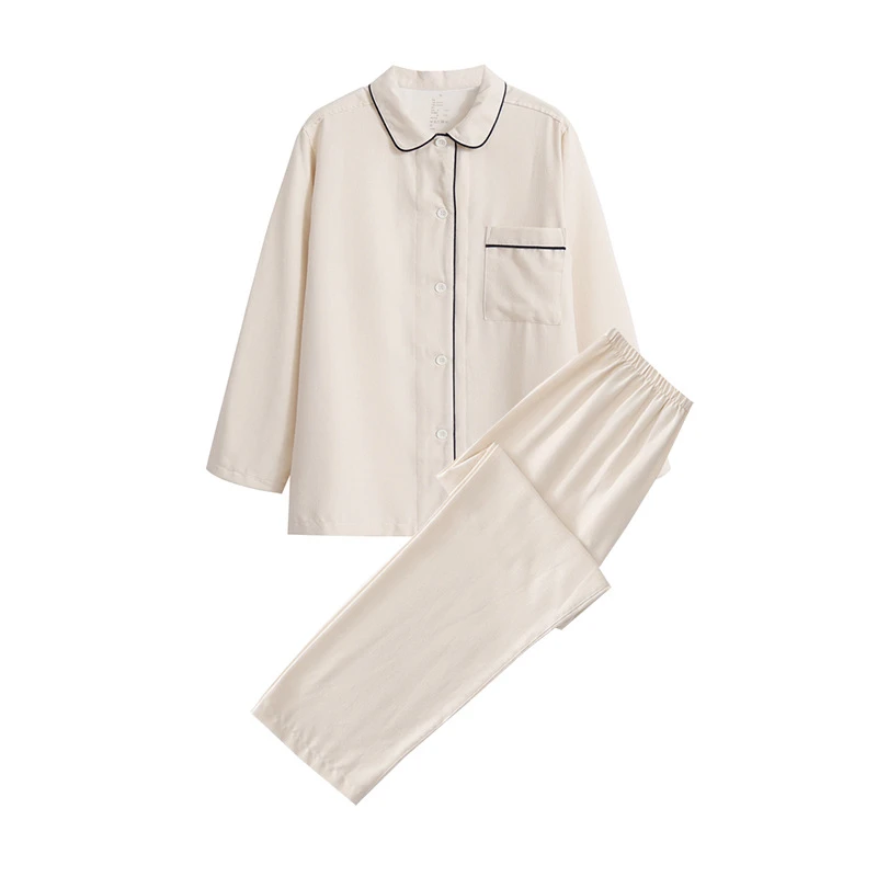 【秋冬】无印风女式无侧缝磨毛法兰绒纯色睡衣男女款家居服纯棉