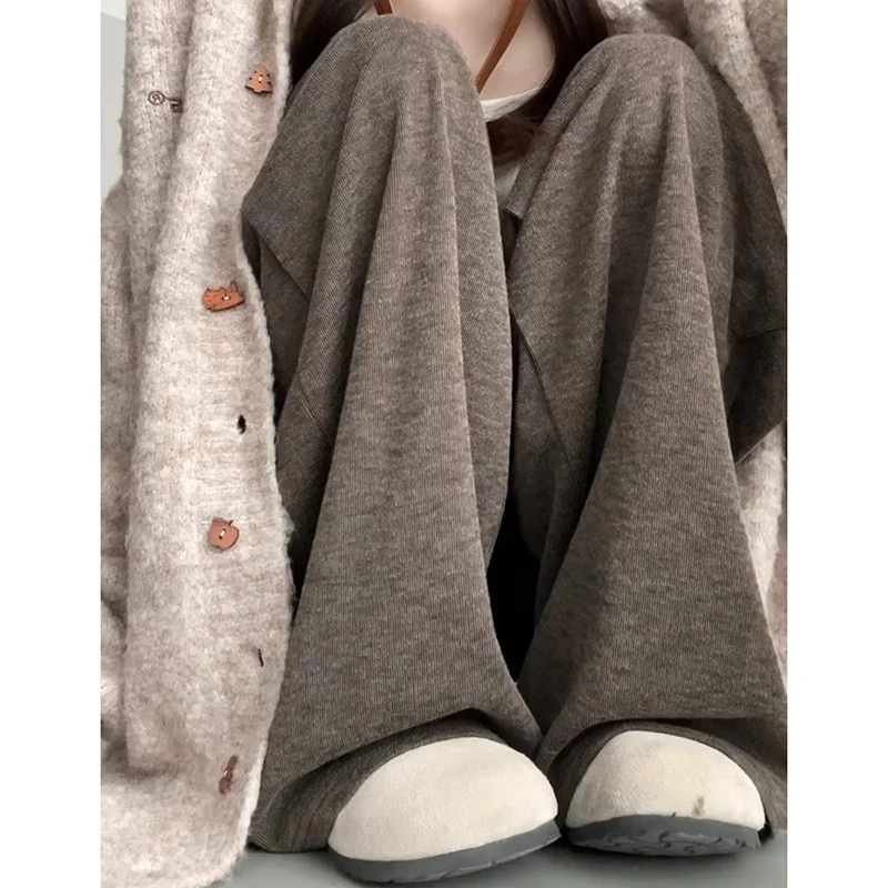 咖色糯米裤女秋冬美拉德宽松显瘦休闲裤小个子加绒慵懒直筒阔腿裤