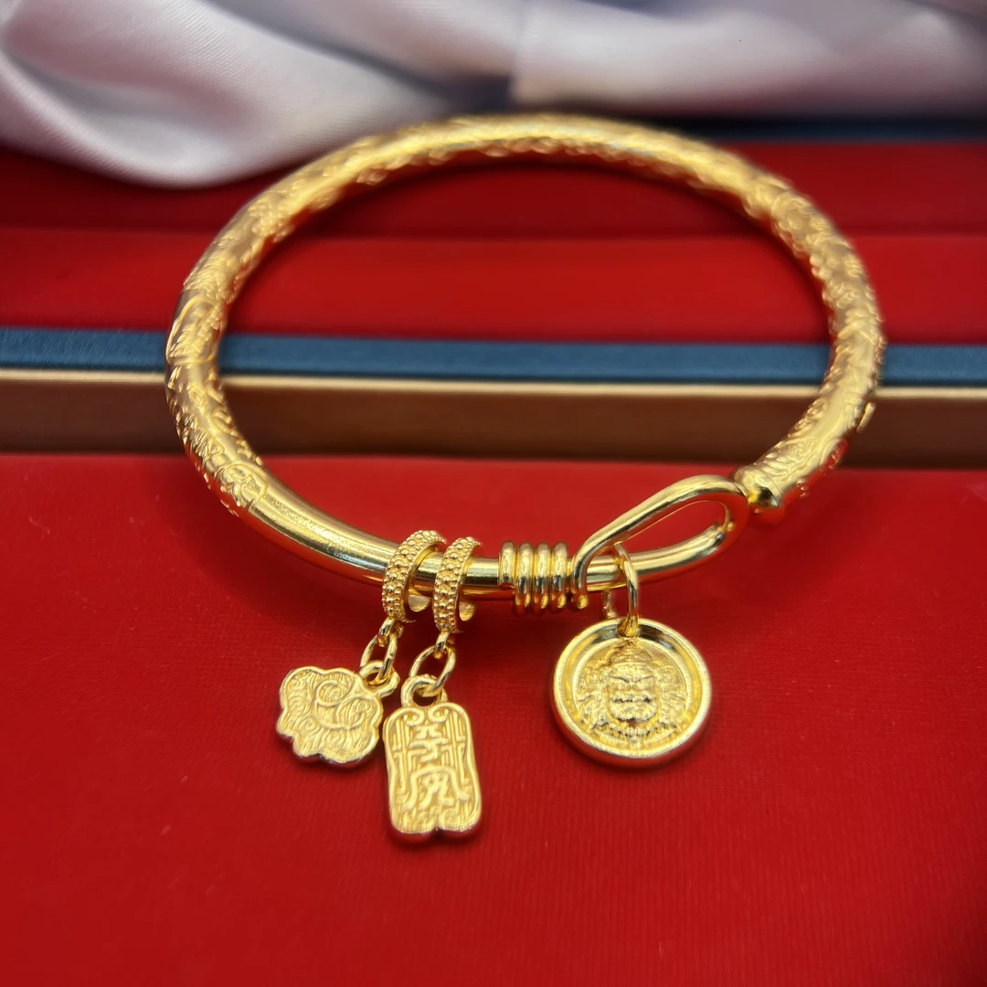 足银手镯 千璐足银手镯 P4122黄财神宫廷吉言开口手镯欧若风